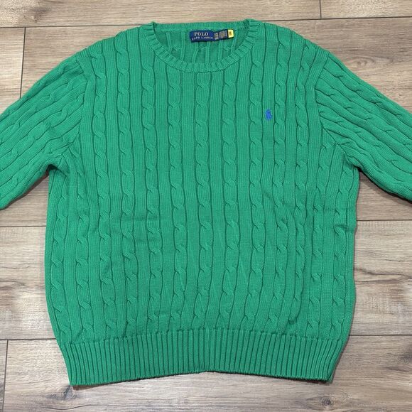 POLO Ralph Lauren Green Cable Knit Sweater XXL Classic Preppy Women’s - Picture 6 of 11